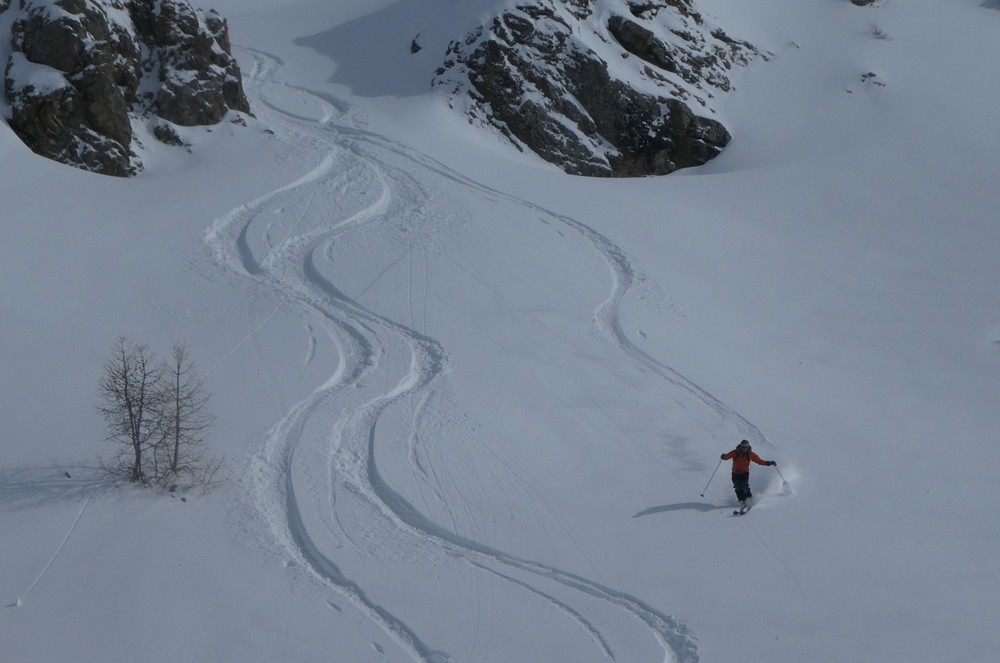 Ski randonnée Ubaye Fouillouse - Vers le Col de Mirandol - Mini couloir du jour